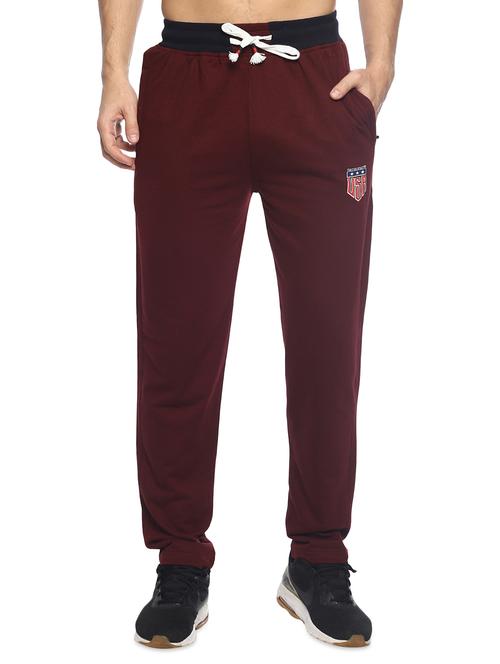maroon solid full length track pant - 16537290 - Standard Image - 1