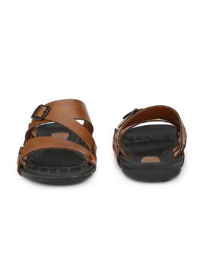 biggie tan leatherette slip on slippers - 16537356 - Standard Image - 3