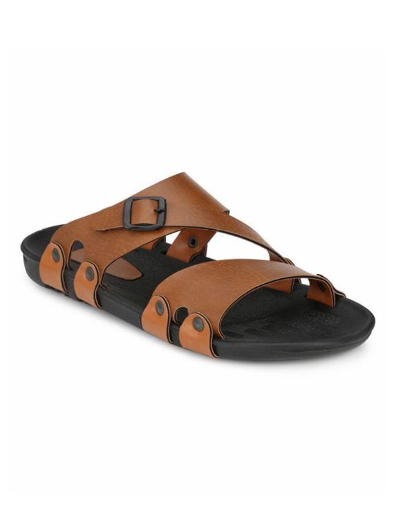 biggie tan leatherette slip on slippers - 16537356 - Zoom Image - 1