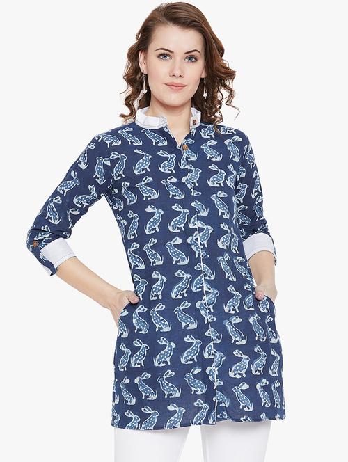 indigo a-line kurti - 16538242 - Standard Image - 1