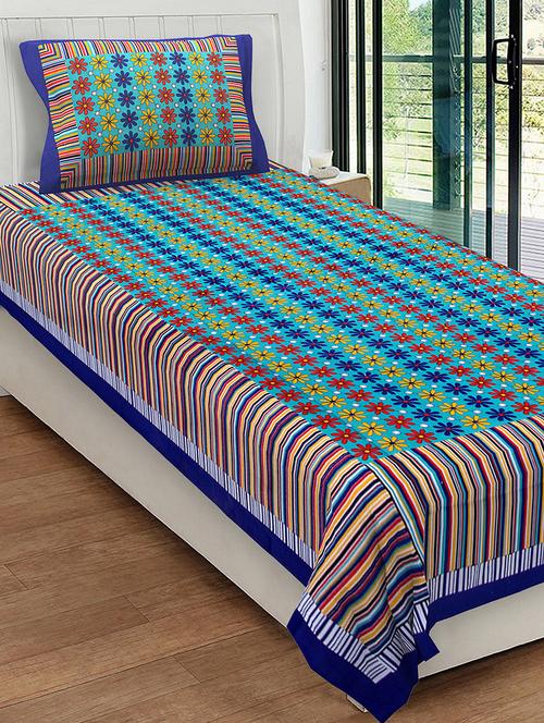 cotton single bed bedsheets with 1 pillow cover - 16539638 - Standard Image - 1
