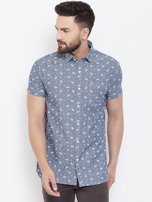 grey denim casual shirt - 16539715 - Standard Image - 1