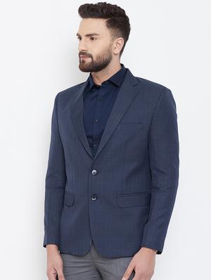 navy blue wool & polyester blend single breasted formal blazer - 16539759 - Standard Image - 2