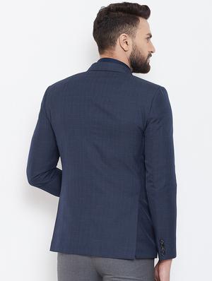 navy blue wool & polyester blend single breasted formal blazer - 16539759 - Standard Image - 3