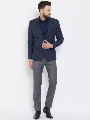 navy blue wool & polyester blend single breasted formal blazer - 16539759 - Standard Image - 4
