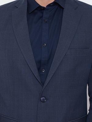 navy blue wool & polyester blend single breasted formal blazer - 16539759 - Standard Image - 5
