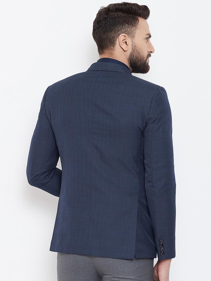 navy blue wool & polyester blend single breasted formal blazer - 16539759 - Zoom Image - 3
