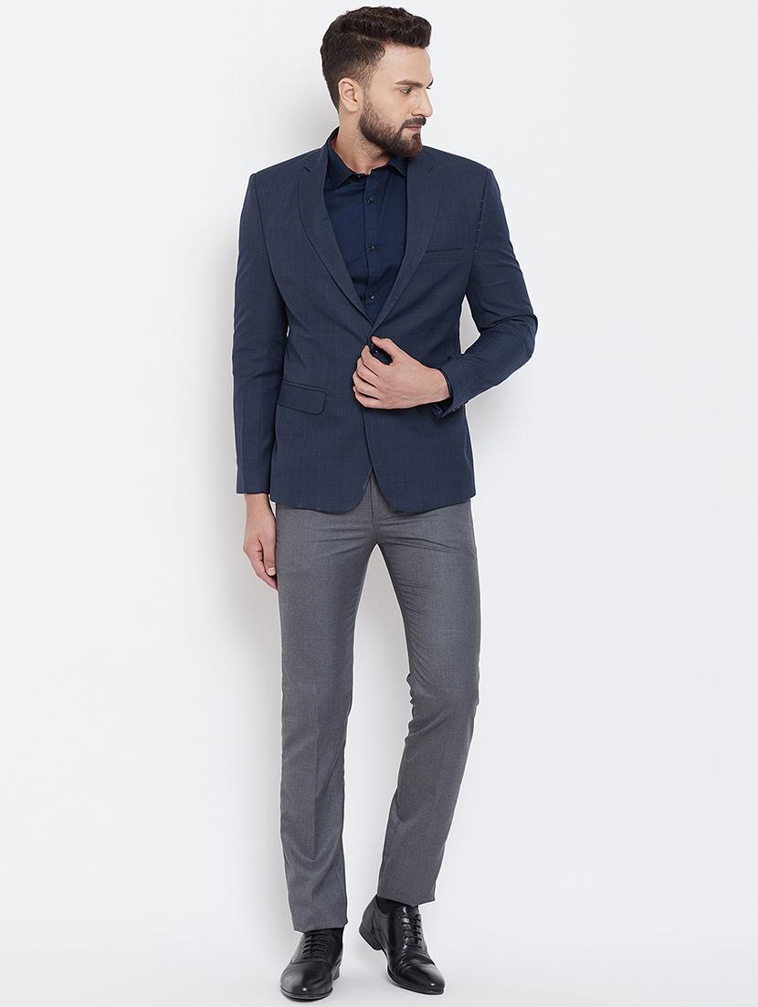 navy blue wool & polyester blend single breasted formal blazer - 16539759 - Zoom Image - 4