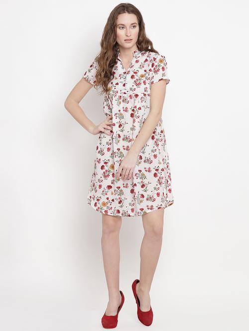 mandarin neck floral empire line dress - 16540630 - Very Small Image - 1