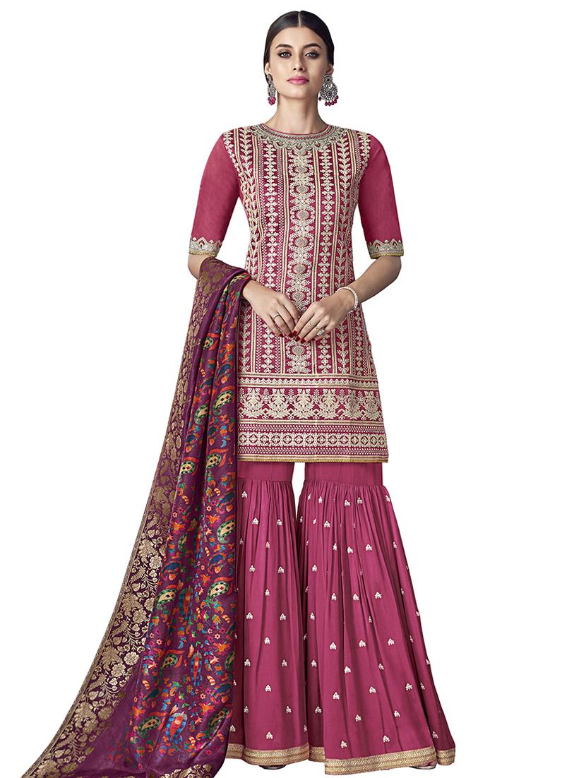 embroidered semi-stitched suit - 16542390 - Zoom Image - 1