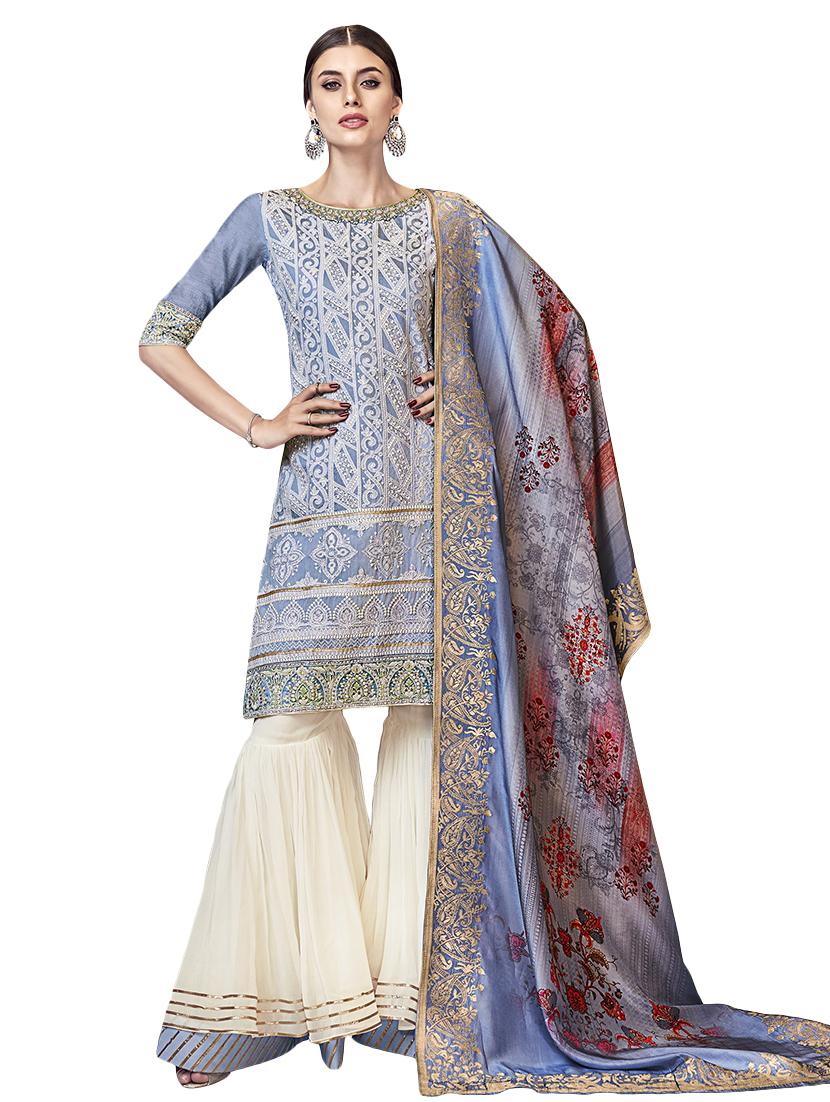 embroidered semi-stitched suit - 16542398 - Zoom Image - 1