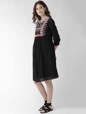 embroidered detail schiffli a-line dress - 16542516 - Standard Image - 2
