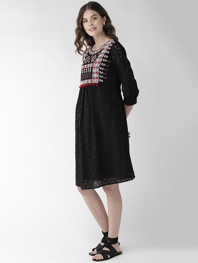 embroidered detail schiffli a-line dress - 16542516 - Zoom Image - 2
