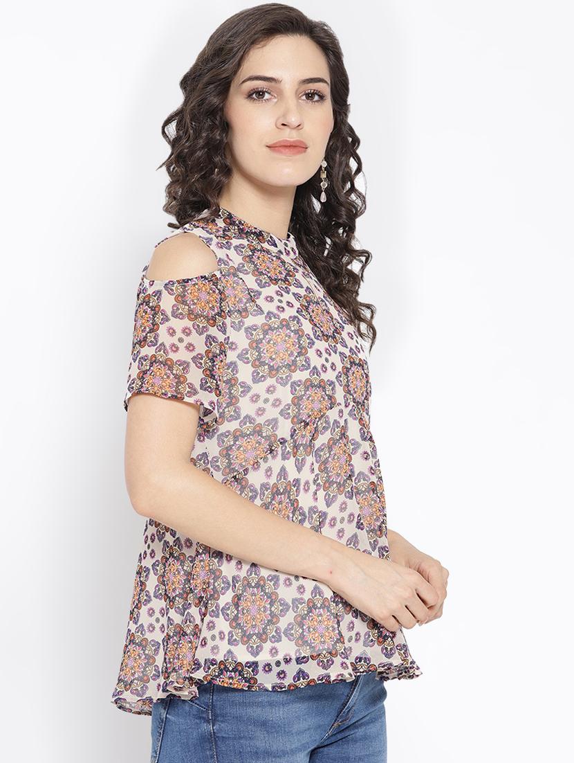mock neck cold shoulder top - 16542524 - Zoom Image - 2
