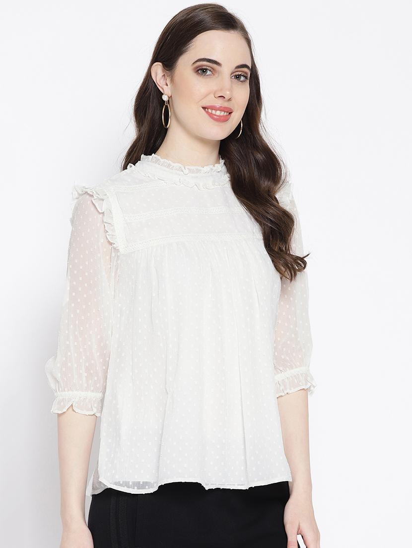 frill detail dobby top - 16542528 - Zoom Image - 2