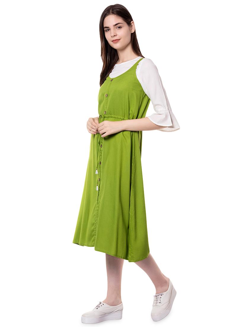 drawstring waist a-line dress with solid top - 16542583 - Zoom Image - 2