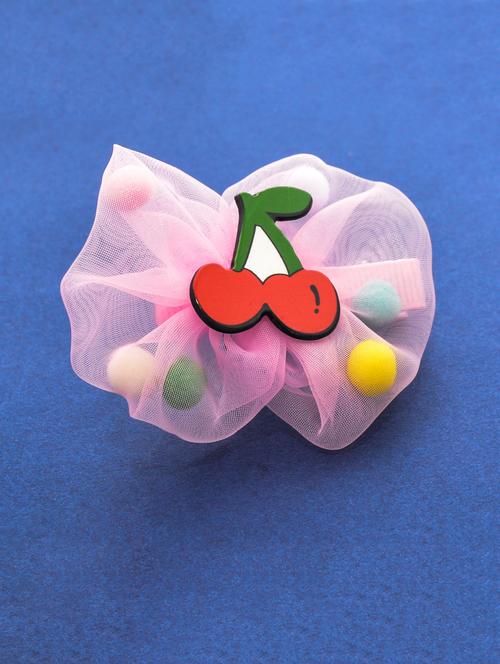 jewelz cherry fruit and net design hair clip with multi colour pompom balls for kids - 16542696 - Standard Image - 1
