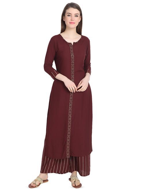 embellished solid kurta palazzo set - 16543001 - Standard Image - 1