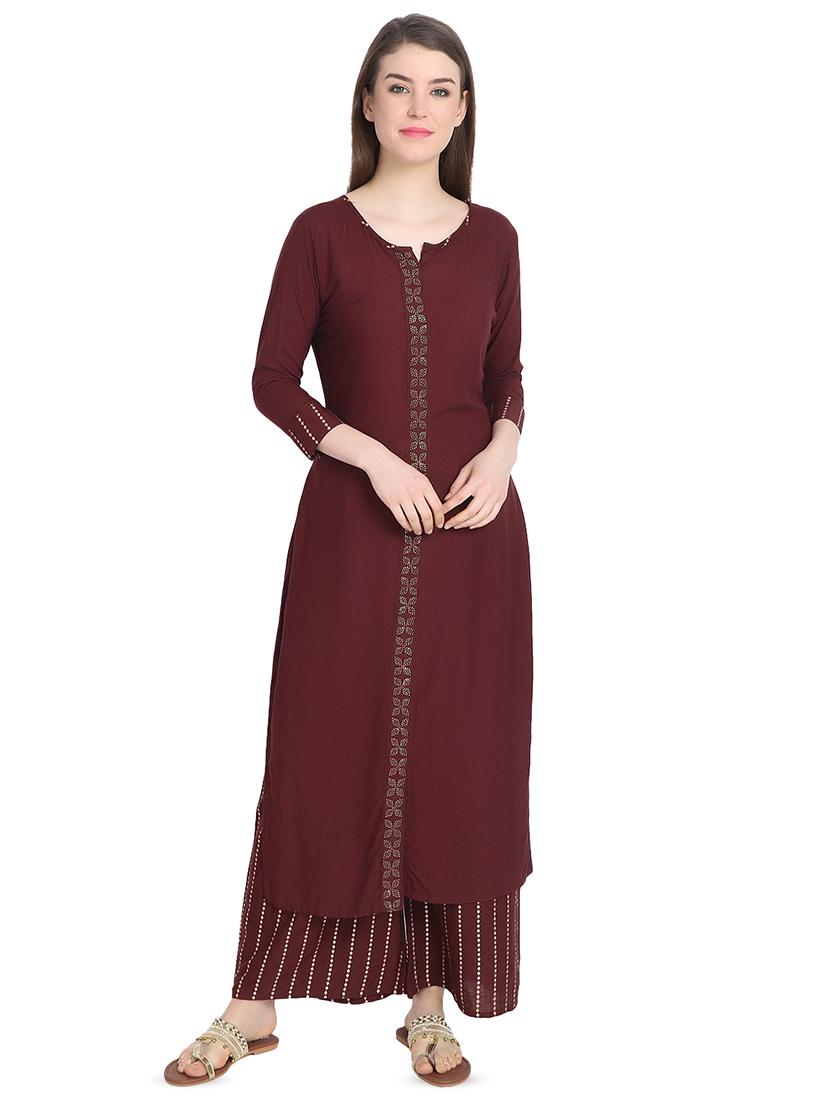 embellished solid kurta palazzo set - 16543001 - Zoom Image - 1
