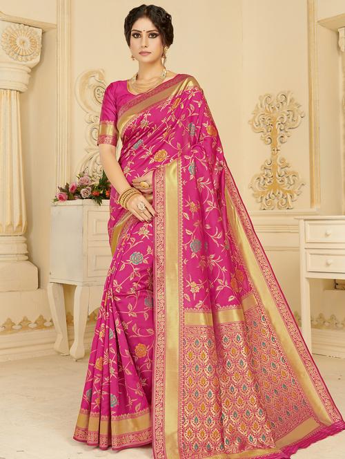 floral woven saree with blouse - 16543524 - Standard Image - 1