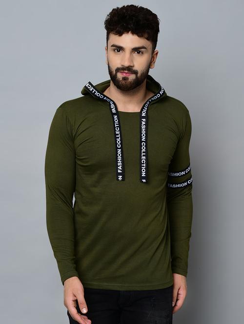 olive green taped hooded t-shirt - 16544824 - Standard Image - 1