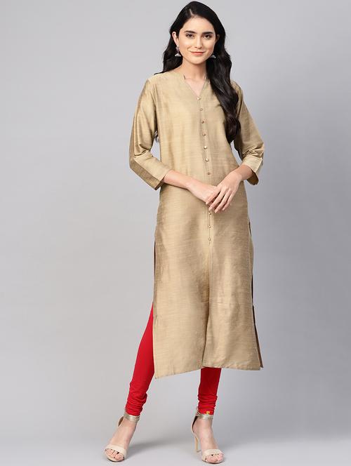 solid silk straight kurta - 16544991 - Standard Image - 1