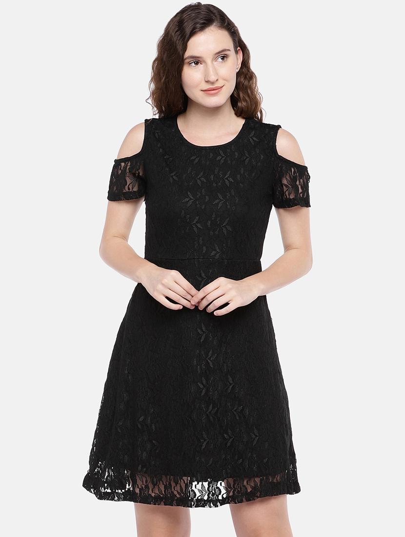 cold shoulder floral laced a-line dress - 16545188 - Zoom Image - 1