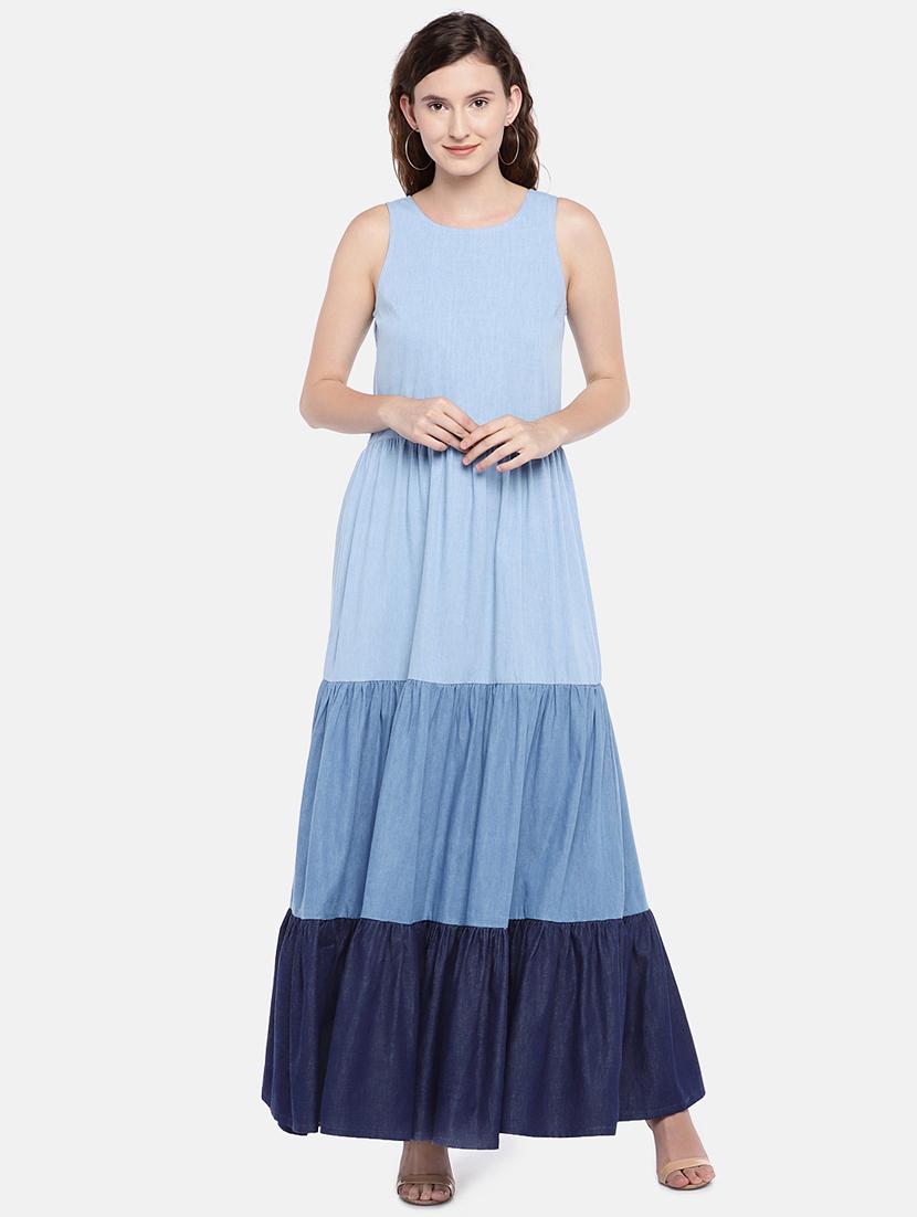 round neck color block tiered dress - 16545198 - Zoom Image - 1