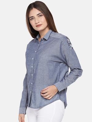 curved hem embroidered shirt - 16545220 - Standard Image - 2