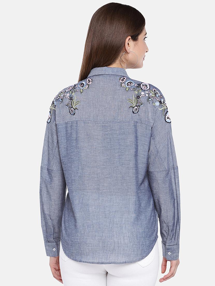curved hem embroidered shirt - 16545220 - Zoom Image - 3