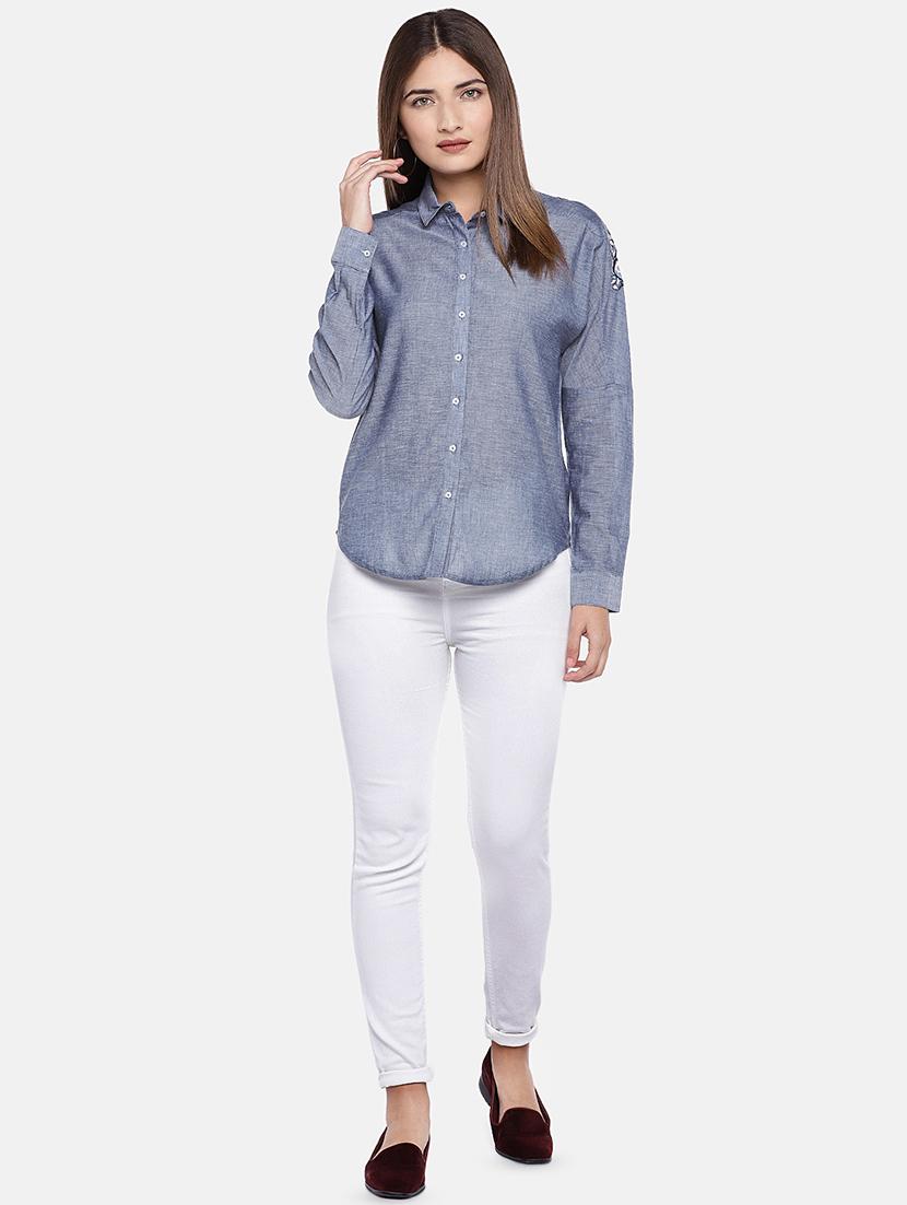 curved hem embroidered shirt - 16545220 - Zoom Image - 4