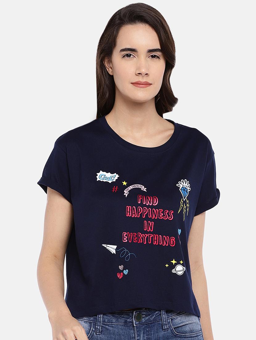 round neck quirky print boxy tee - 16545247 - Zoom Image - 1