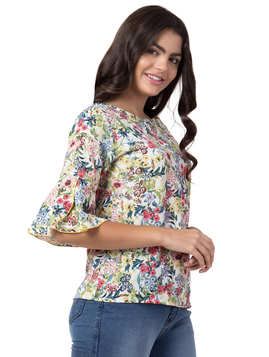 bell sleeved floral top - 16545438 - Zoom Image - 2