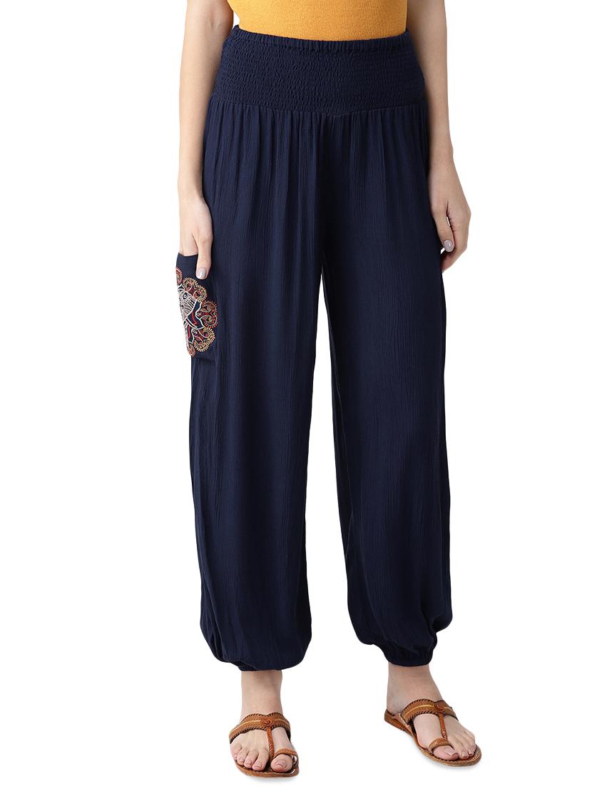 smocked waist solid trousers - 16545729 - Zoom Image - 1