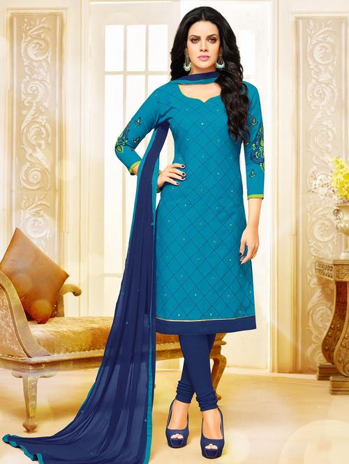 sky blue cotton churidaar suits unstitched suit - 16545940 - Standard Image - 1
