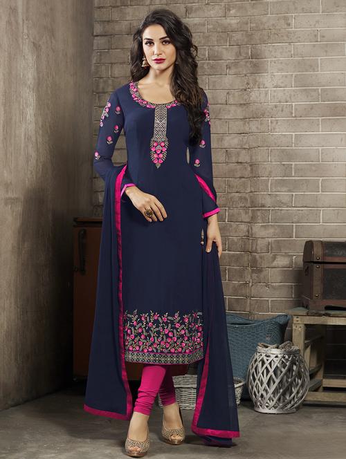 blue georgette churidaar suits unstitched suit - 16545941 - Standard Image - 1
