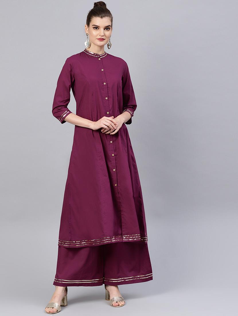 solid kurta palazzo set - 16546093 - Zoom Image - 1