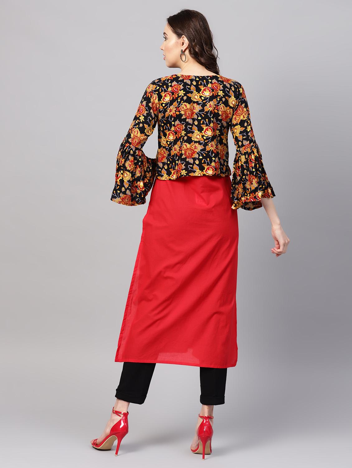 solid straight kurta with jacket - 16546551 - Zoom Image - 3