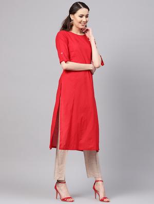 solid straight kurta - 16546586 - Standard Image - 2