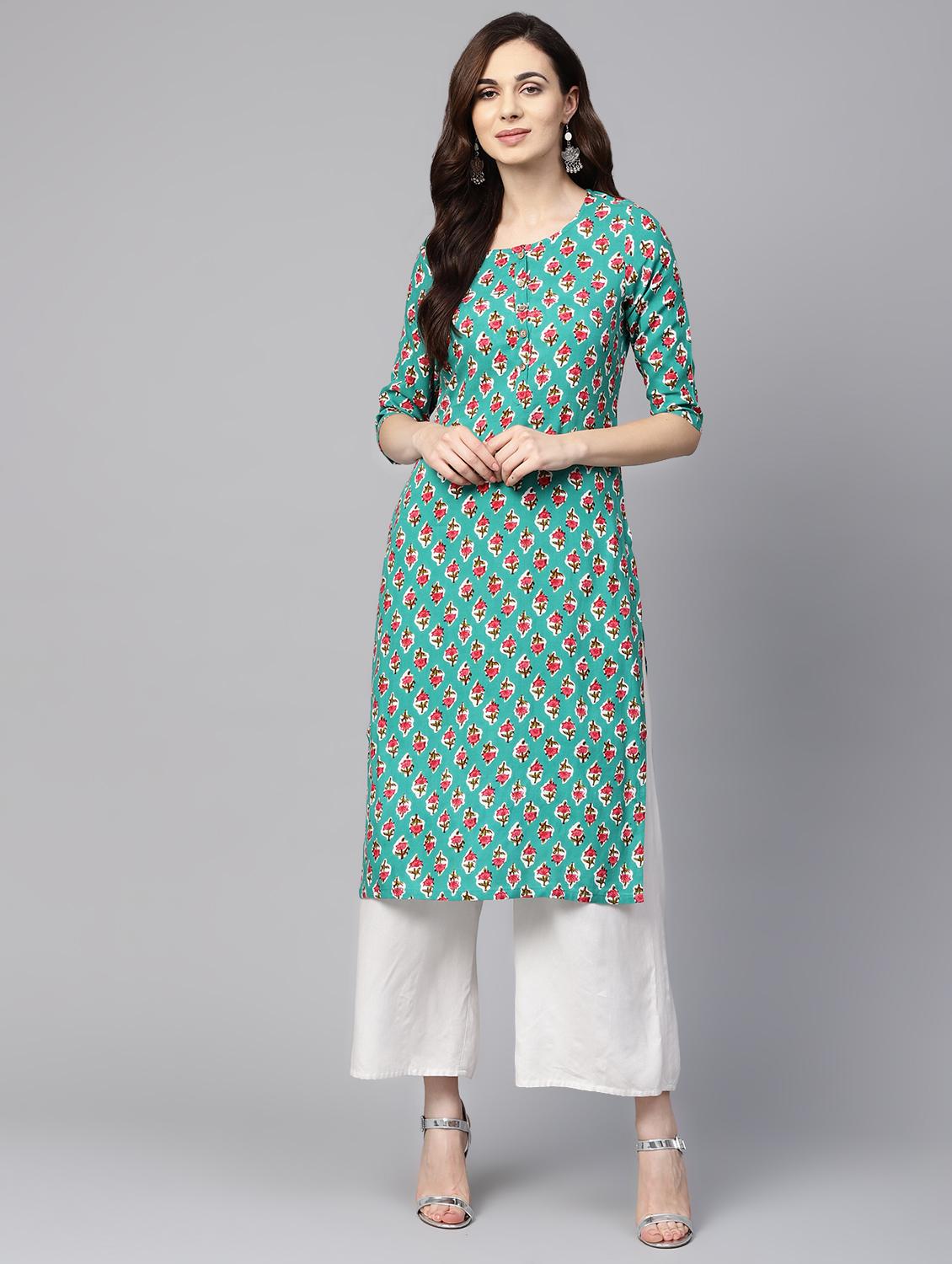 floral straight kurta - 16546592 - Zoom Image - 1