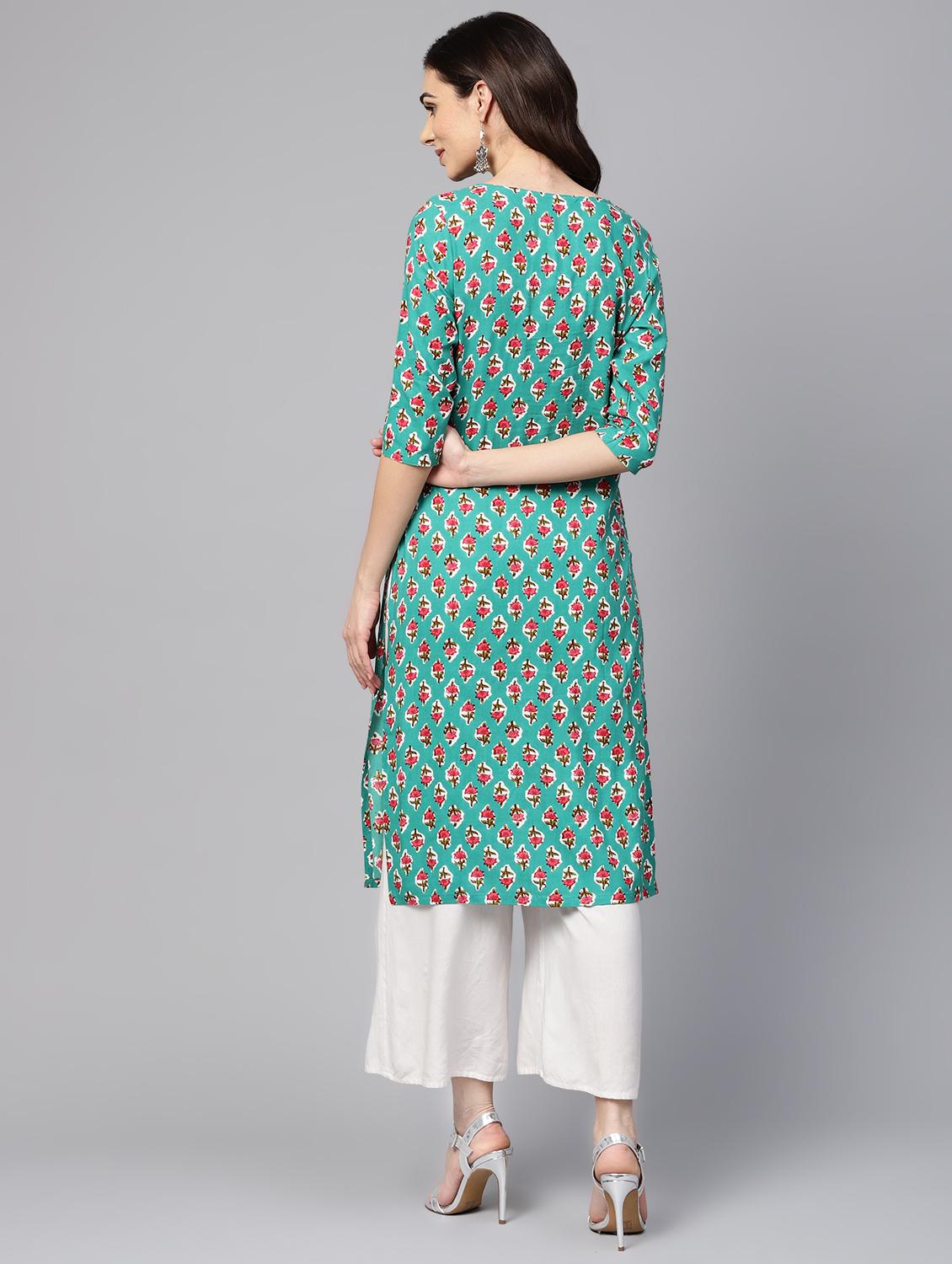 floral straight kurta - 16546592 - Zoom Image - 3