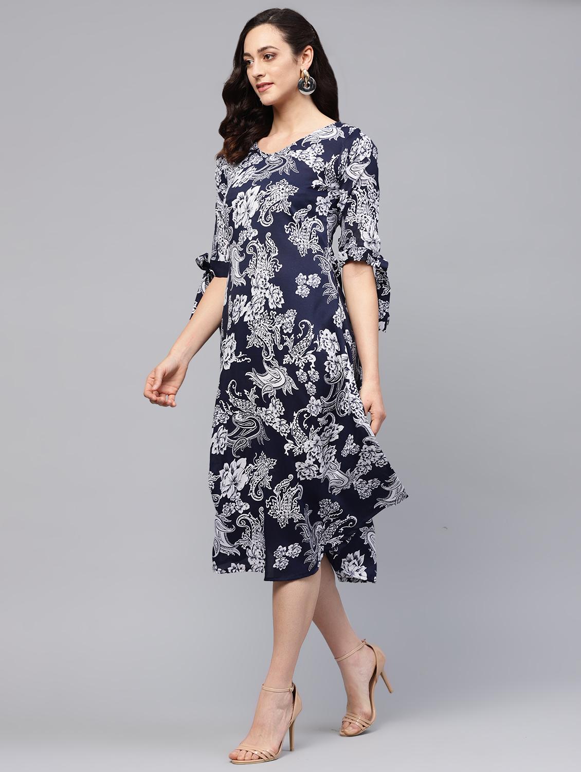 tie up sleeved paisley a-line dress - 16546600 - Zoom Image - 2