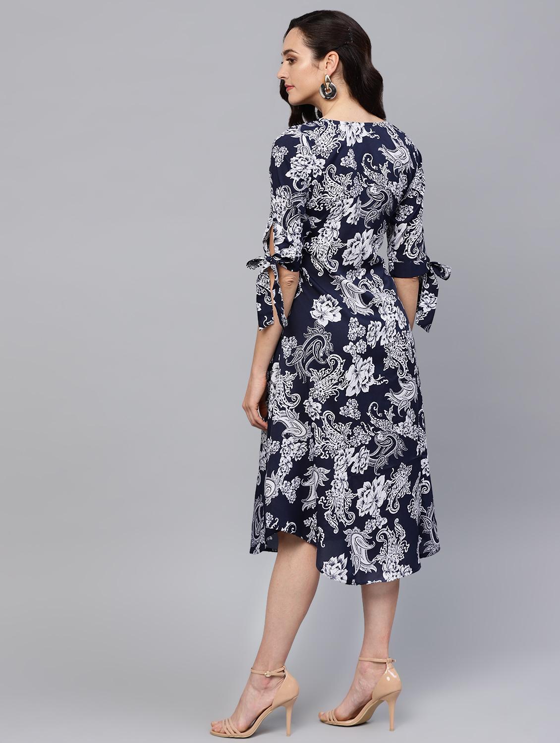 tie up sleeved paisley a-line dress - 16546600 - Zoom Image - 3
