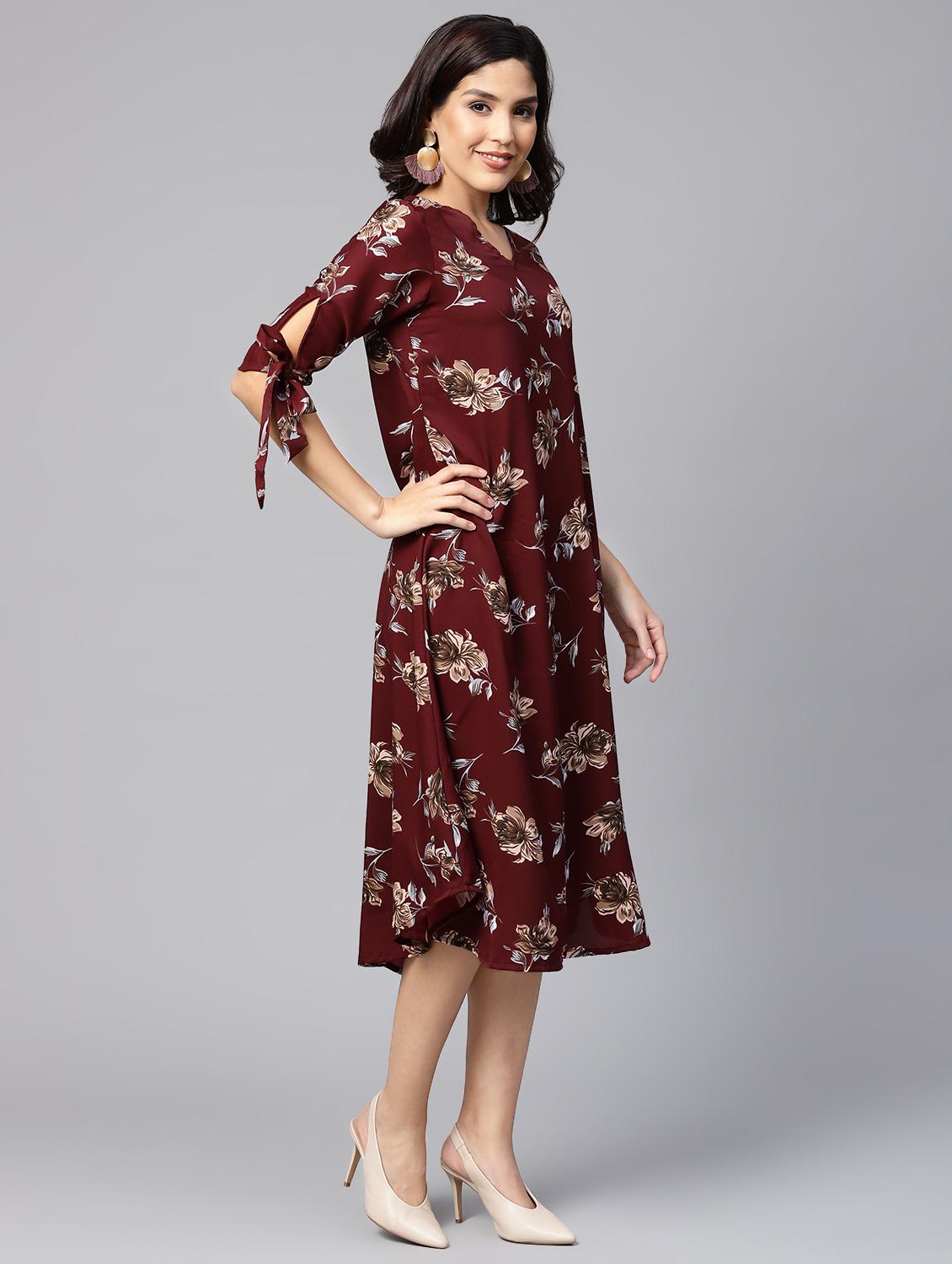 tie up sleeved floral a-line dress - 16546608 - Zoom Image - 2