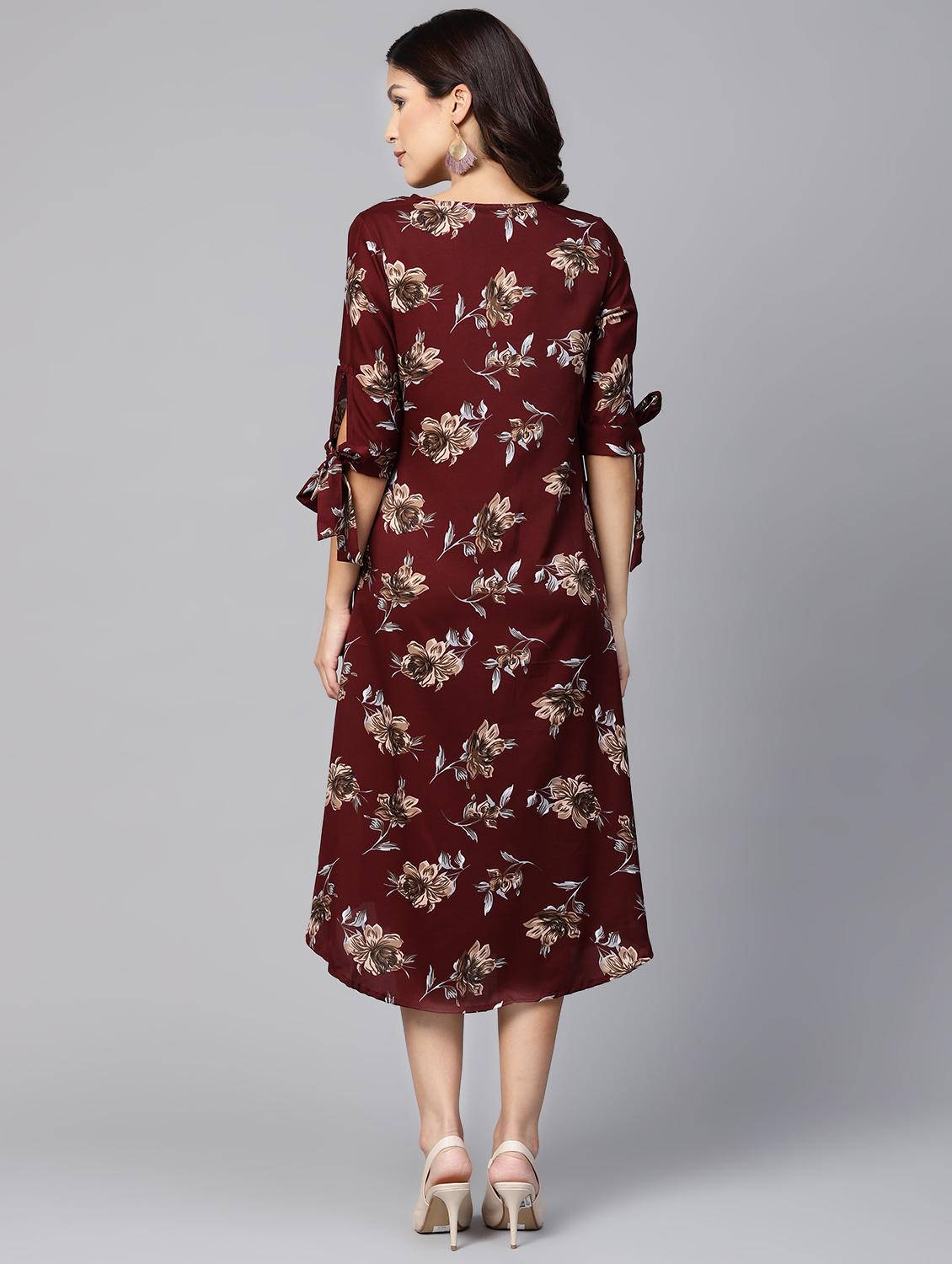 tie up sleeved floral a-line dress - 16546608 - Zoom Image - 3