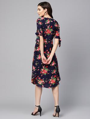 tie up sleeved floral a-line dress - 16546609 - Standard Image - 3