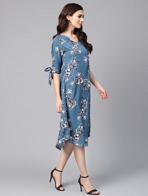 tie up sleeved floral a-line dress - 16546610 - Standard Image - 2