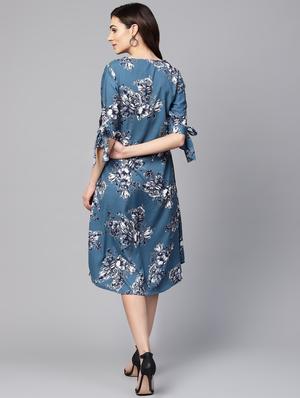 tie up sleeved floral a-line dress - 16546610 - Standard Image - 3