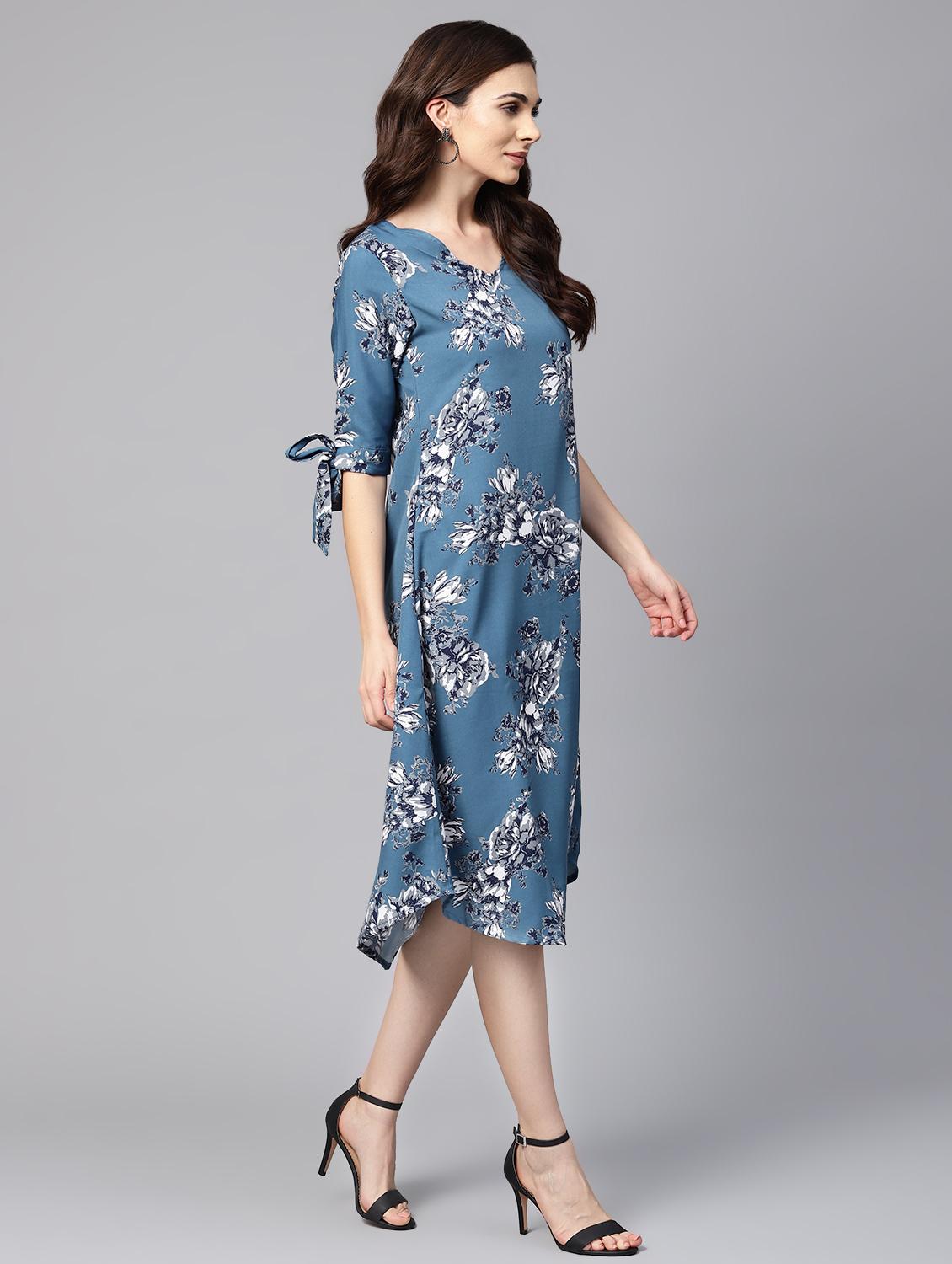 tie up sleeved floral a-line dress - 16546610 - Zoom Image - 2