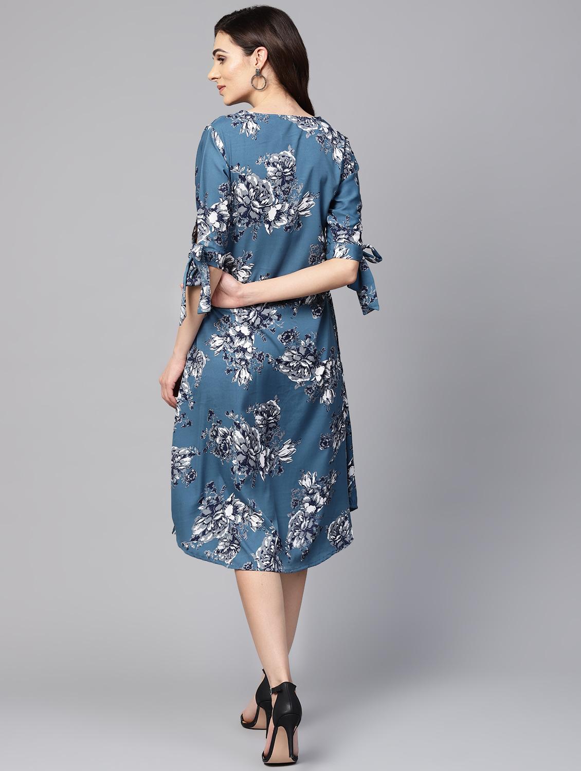 tie up sleeved floral a-line dress - 16546610 - Zoom Image - 3
